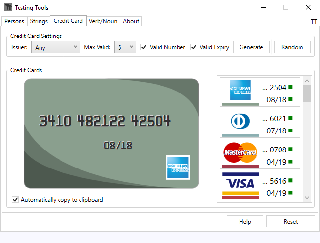 TestingTools GUI - Credit Card