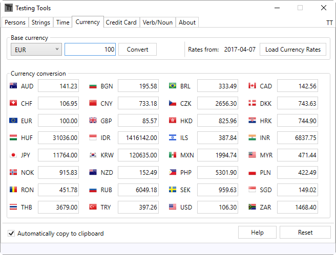 TestingTools GUI - Currency