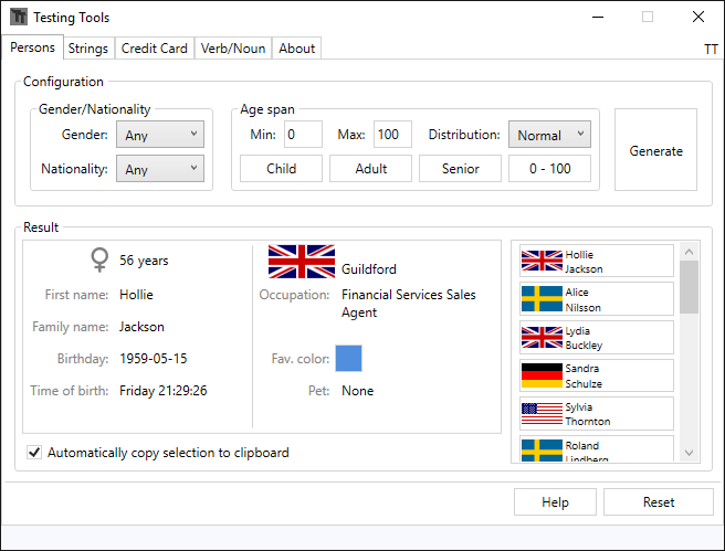 TestingTools GUI - Persons