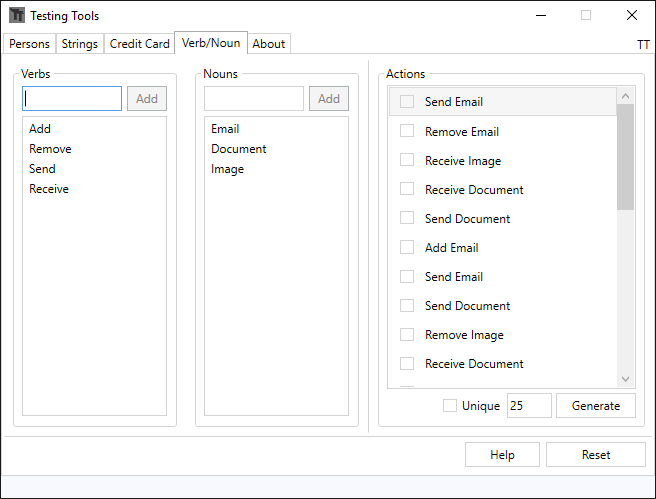 TestingTools GUI - Verb/Noun